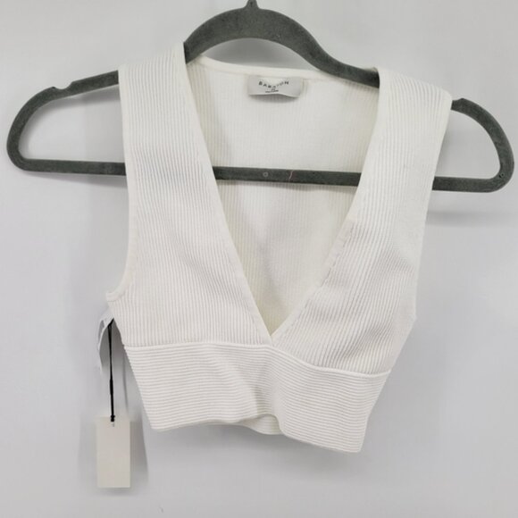 Aritzia Babaton Scult Knit Deep V White Sleeveless Fitted Crop Tank Top - Picture 2 of 14